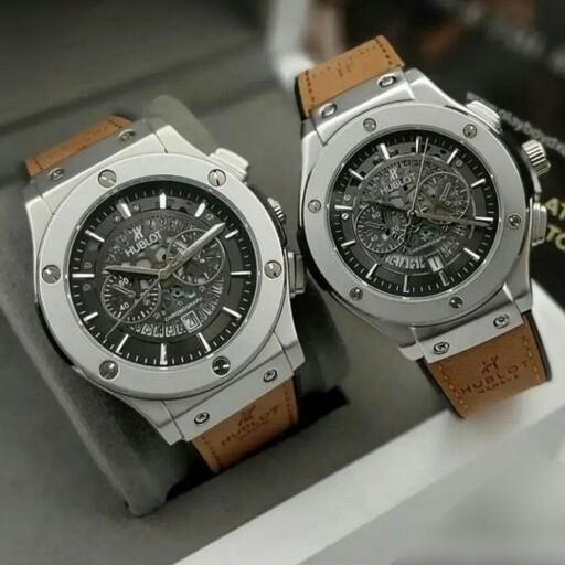 ست ساعت مچی زنانه مردانه هابلوت تقویم نمایان طرح کرنو موتور  شرکتی HUBLOT